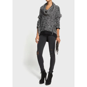 Intermix Fringe Detail Marled Turtleneck Sweater S